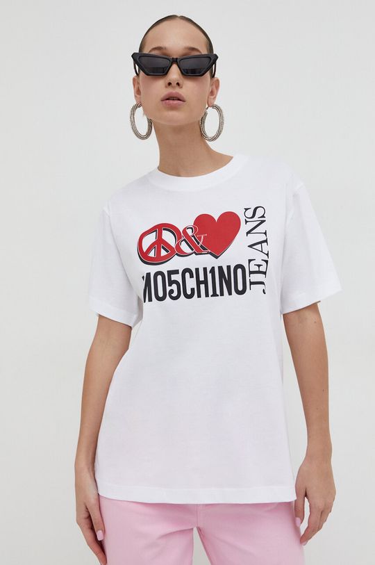 Хлопковая футболка Moschino Jeans, белый