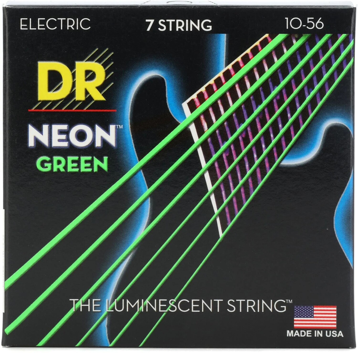 

DR Strings NGE7-10 Hi-Def Neon Green K3 Струны для электрогитары с покрытием — .010-.056, средние, 7-струнные