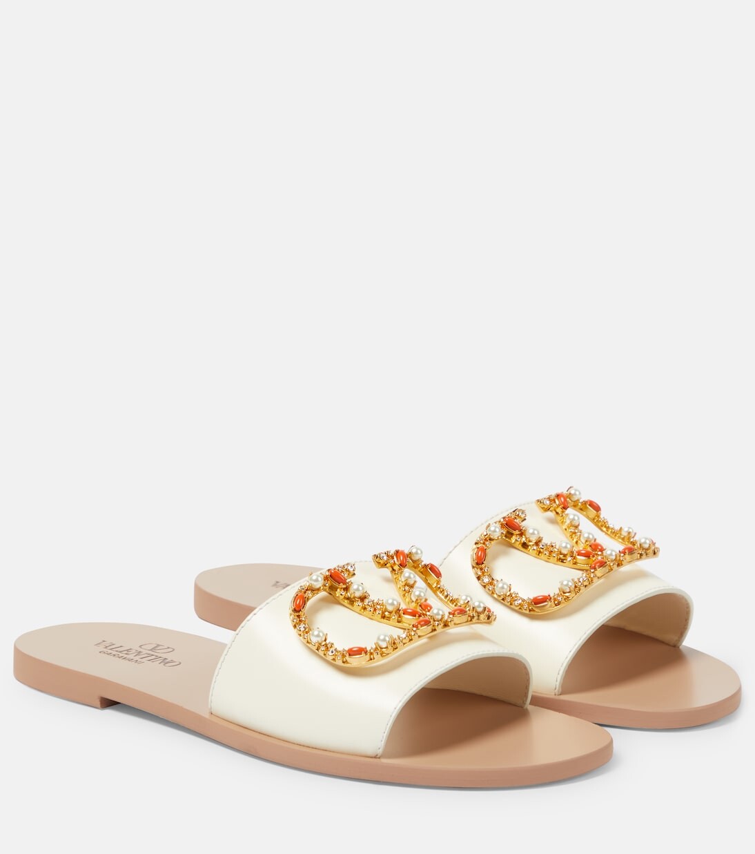 

Кожаные шлепанцы с декором vlogo signature Valentino Garavani, белый