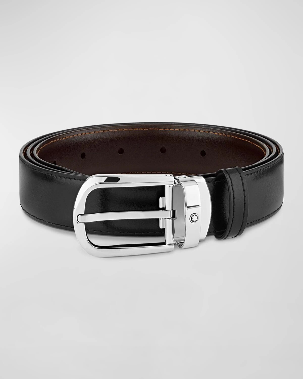 

Мужской двусторонний кожаный ремень с пряжкой в ​​форме подковы Montblanc, цвет Black