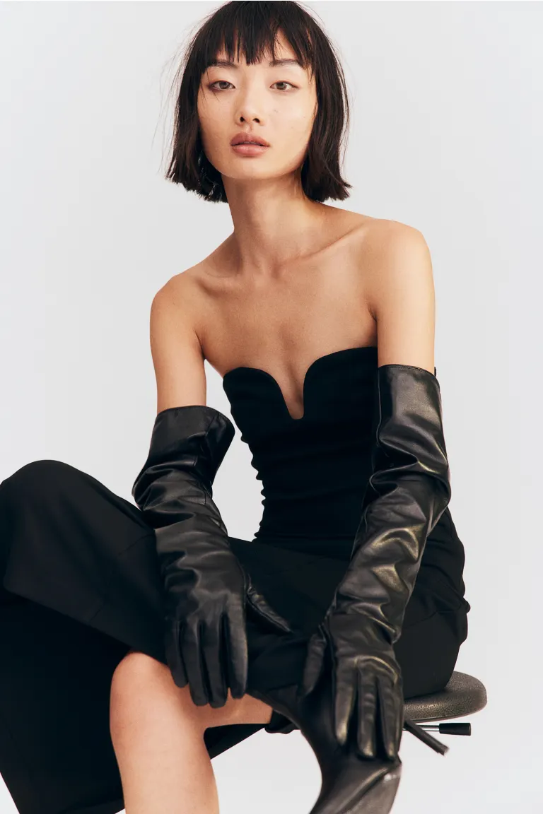 

Платье-бандо из габардина H&M, черный