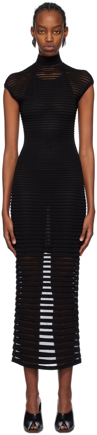 

Черное платье-макси в полоску Alaïa, Черный
