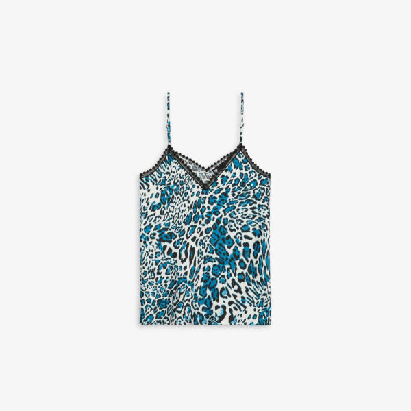 

Шелковый топ на бретельках с леопардовым принтом и кружевной отделкой The Kooples, белый