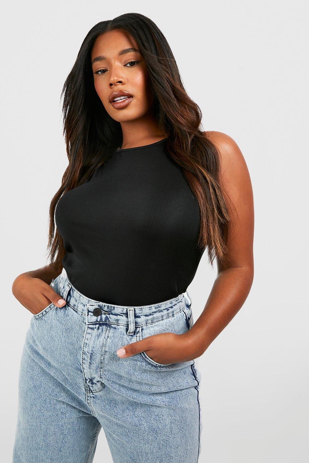 

Топ с вырезом plus rib racer Boohoo, черный