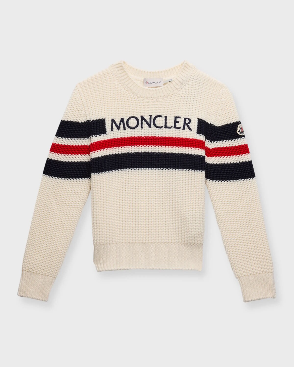 

Шерстяной свитер в три полоски с логотипом для мальчика Moncler, цвет White