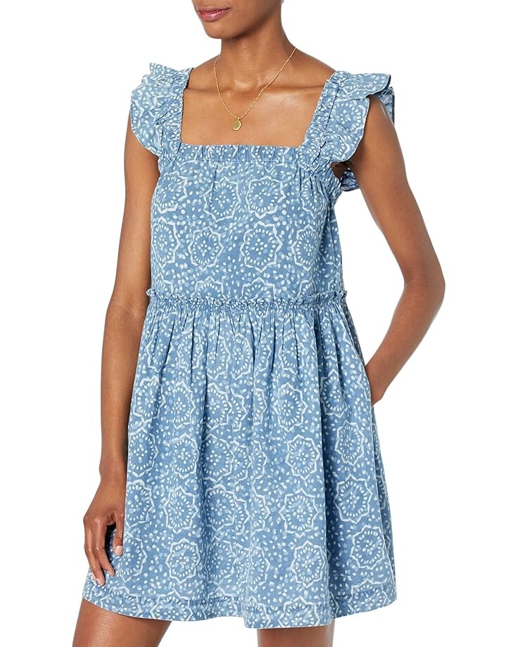 

Платье Madewell Marnay Flutter Sleeve Square Neck Easy Mini, цвет Starflower Blockprint