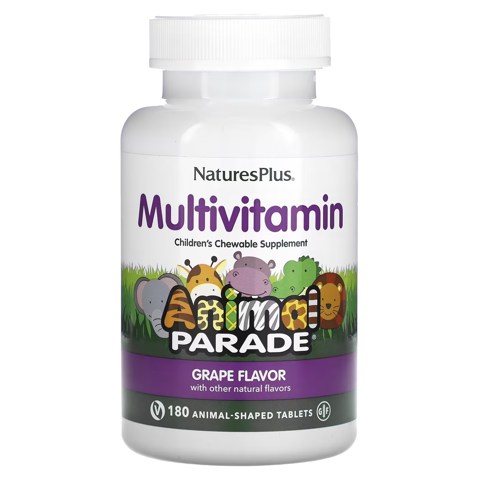 Мультивитаминная добавка NaturesPlus Animal Parade со вкусом винограда, 180 таблеток в форме животных витамины антиоксиданты минералы awochactive мультивитамины