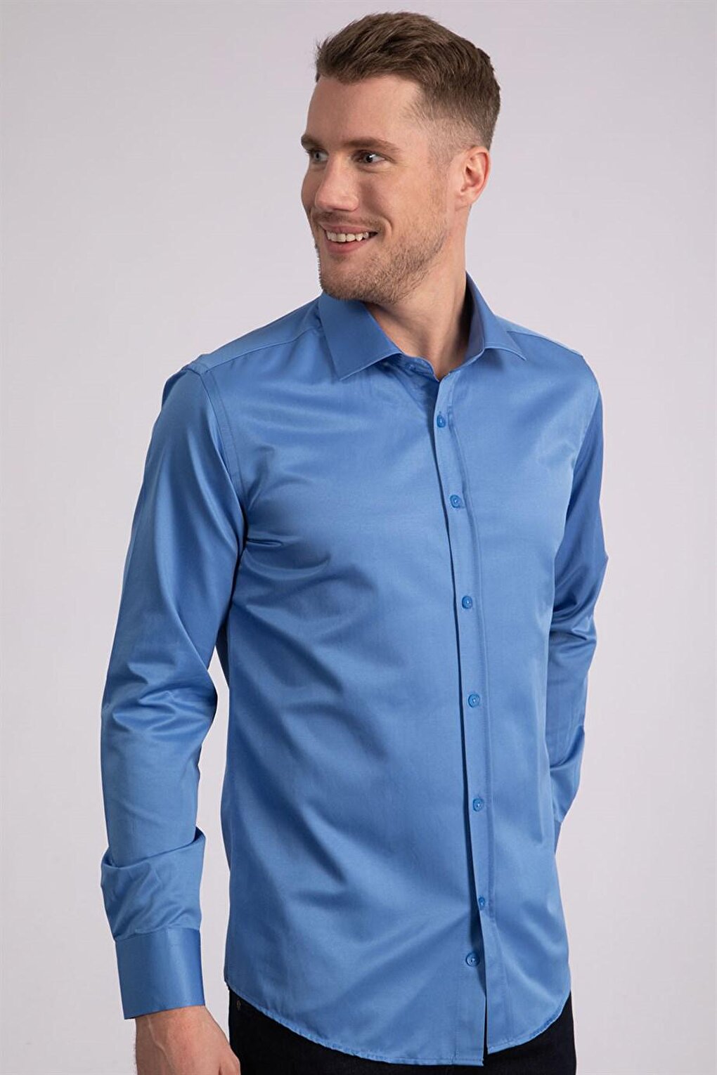 Современная приталенная однотонная атласная хлопковая мужская синяя рубашка TUDORS, синий