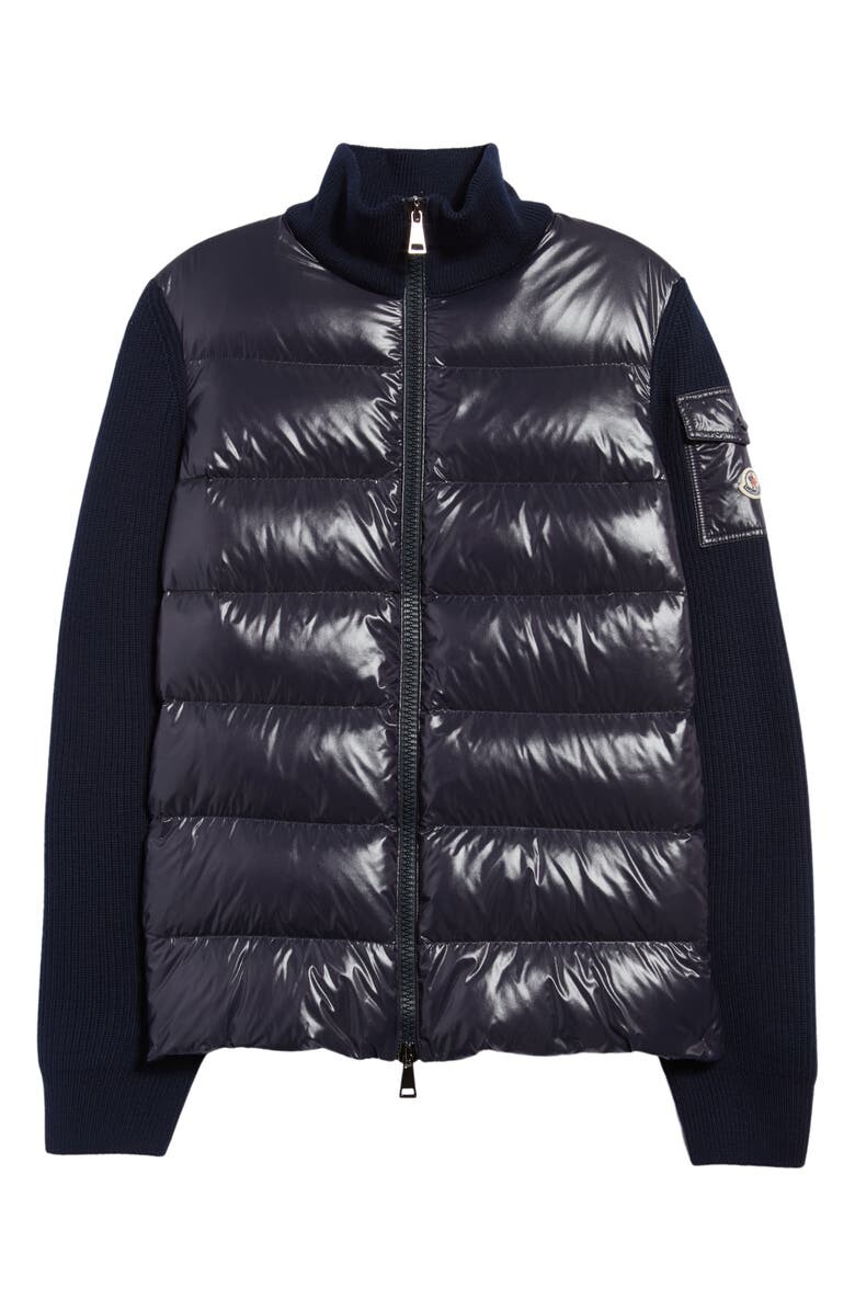 

Короткий кардиган из стеганого пуха и шерсти MONCLER, синий