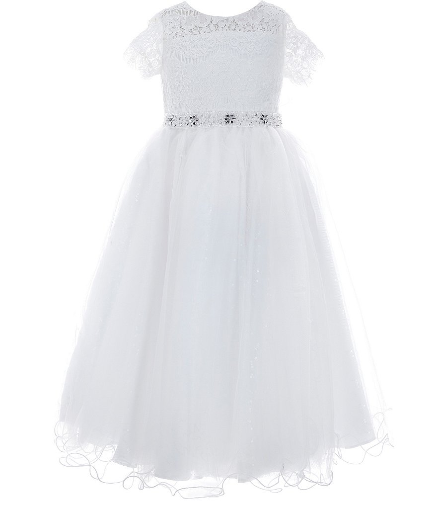 Бальное платье Chantilly Place Little Girls 2T-6X с иллюзией кружева/сетки, белый