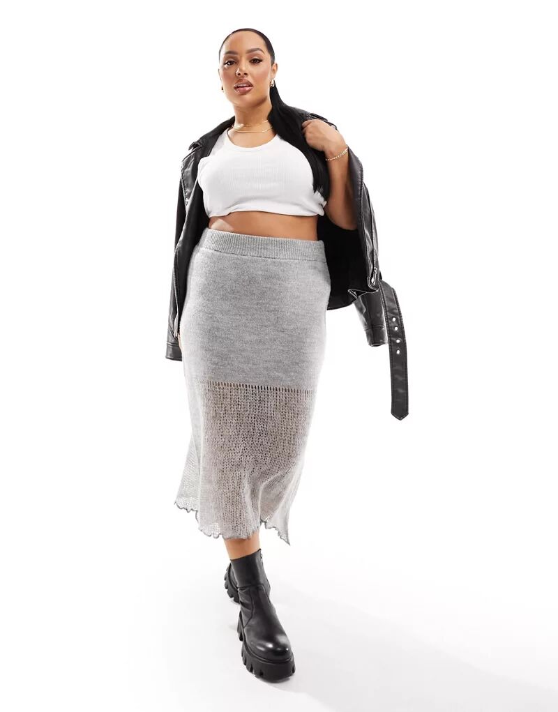COLLUSION Plus – трикотажная юбка серого цвета, комбинированная деталь