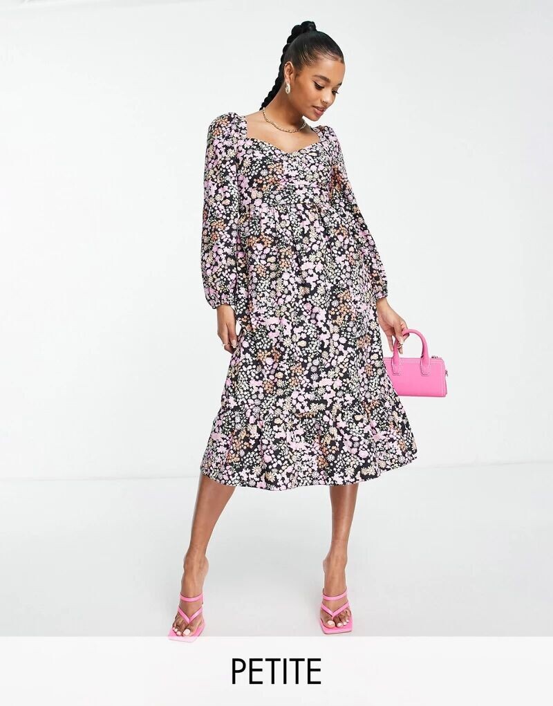 

Платье миди из поплина с цветочным принтом и завязками на спине Miss Selfridge Petite