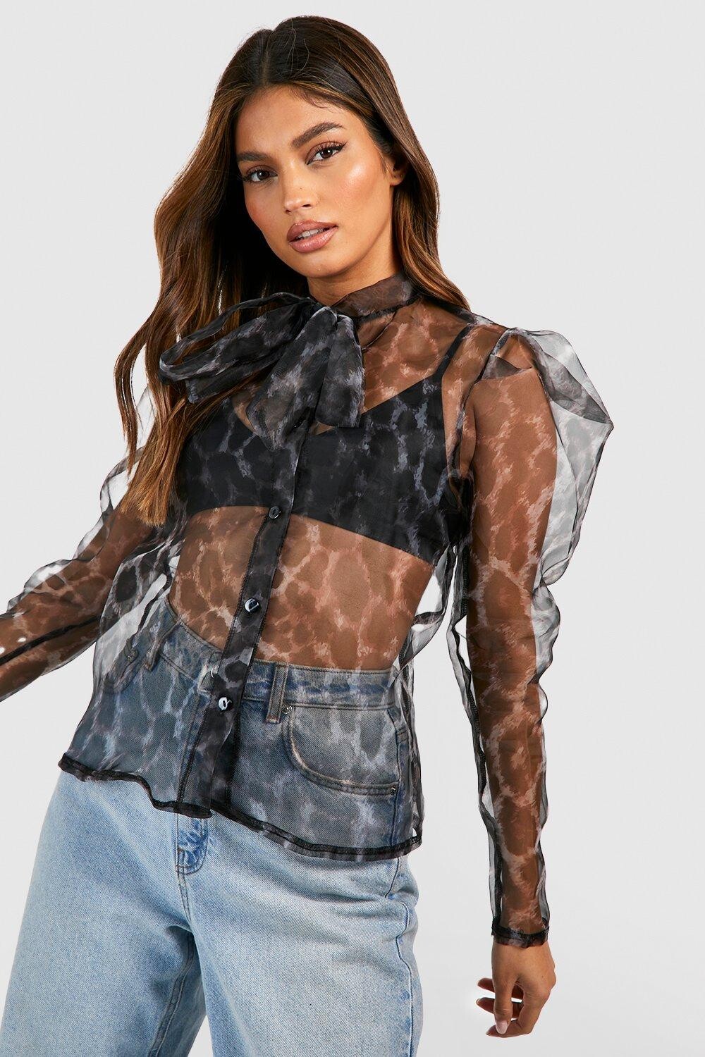 

Блузка из леопардовой организы с банком Boohoo, черный