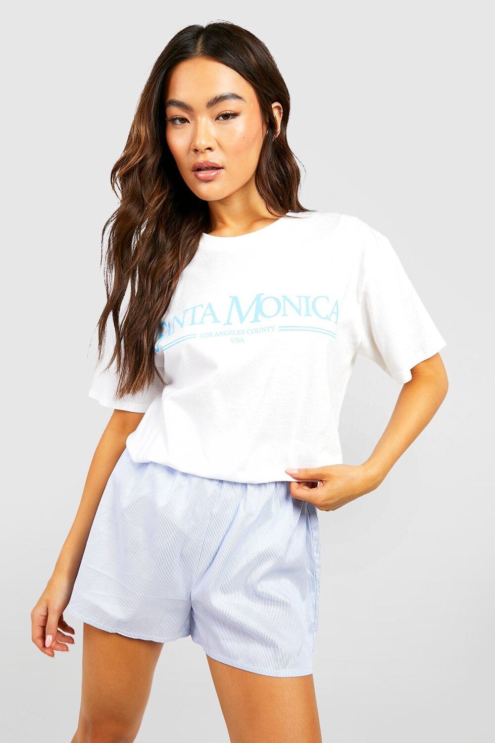 

Футболка оверсайз с принтом санта-моника Boohoo, белый