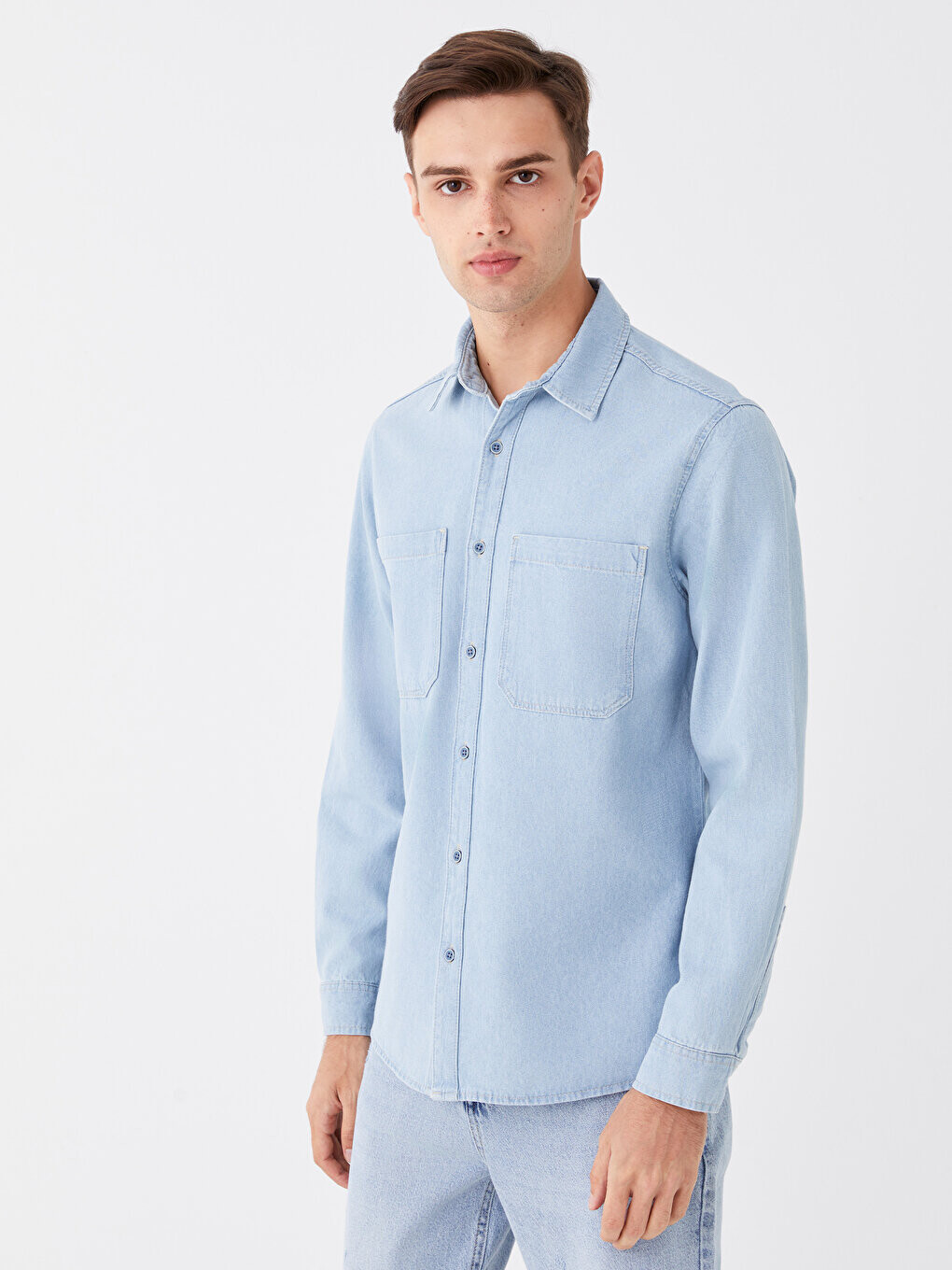 

Мужская джинсовая рубашка стандартного кроя с длинным рукавом LCW Jeans, открытое индиго родео