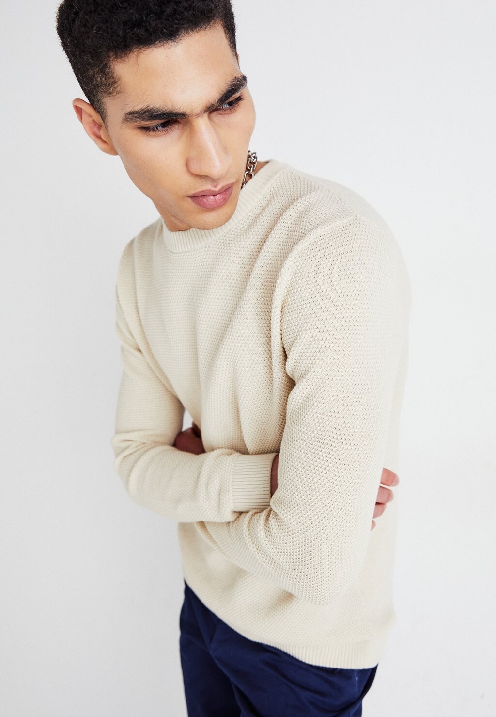 

Свитер Slhmax Structure Crew Neck Selected, цвет oatmeal