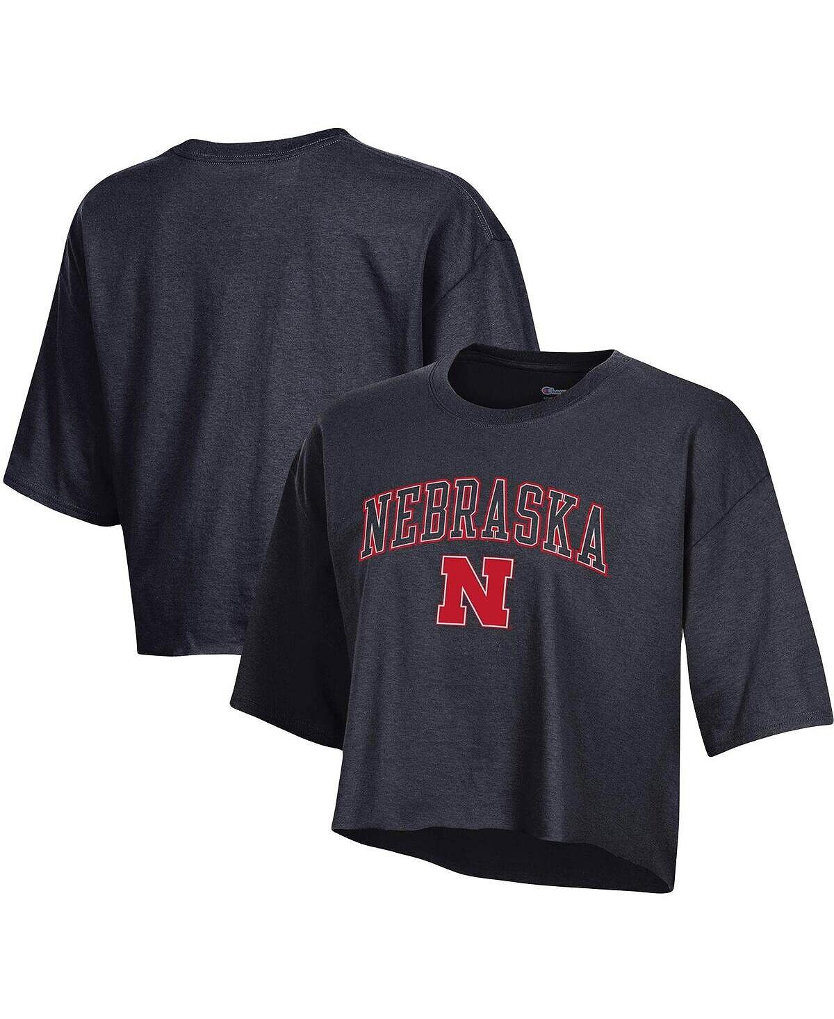 

Черная женская укороченная футболка-бойфренд Nebraska Huskers Champion, черный