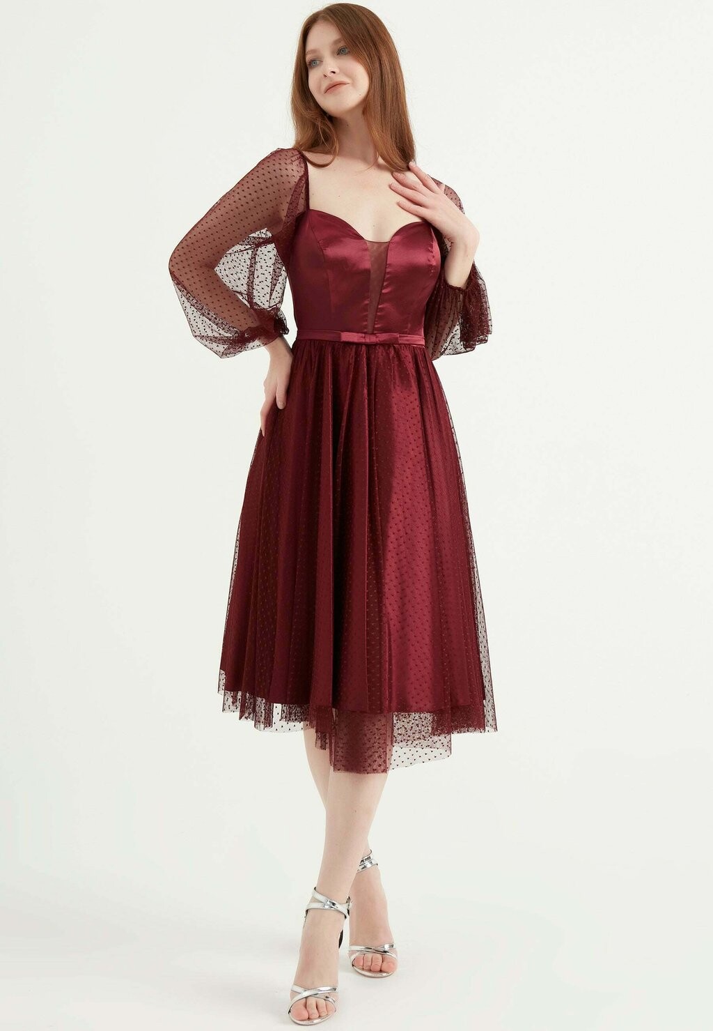 

Элегантное платье Polka Dot Detail Low Cut Herita, цвет bordeaux