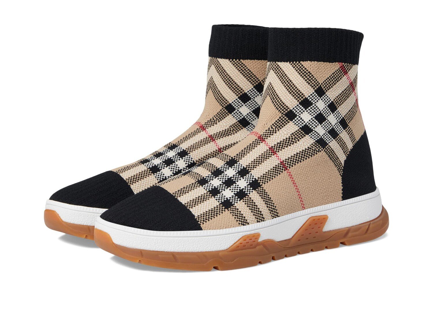 

Кроссовки Burberry Kids Vintage Check Stretch Knit Sock Sneakers (Toddler/Little Kid), черный