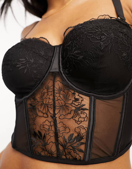 

Черный корсет премиум-класса с вышивкой ASOS DESIGN Fuller Bust Celia