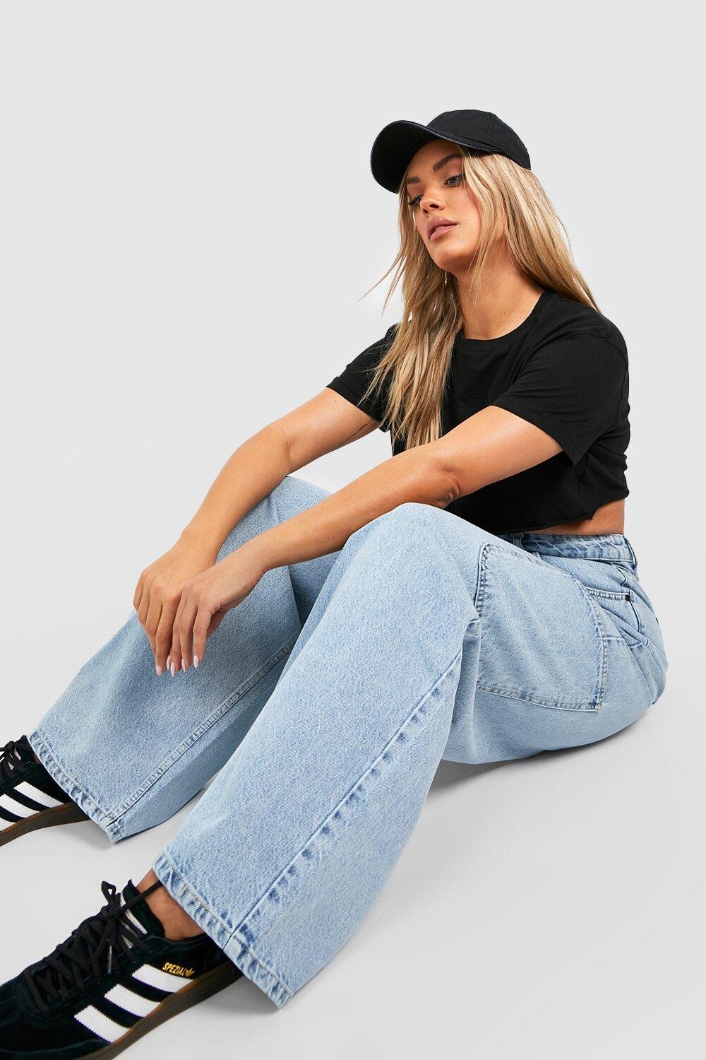 

Джинсы-карманы plus с высокой посадкой кислотная стирка Boohoo, синий