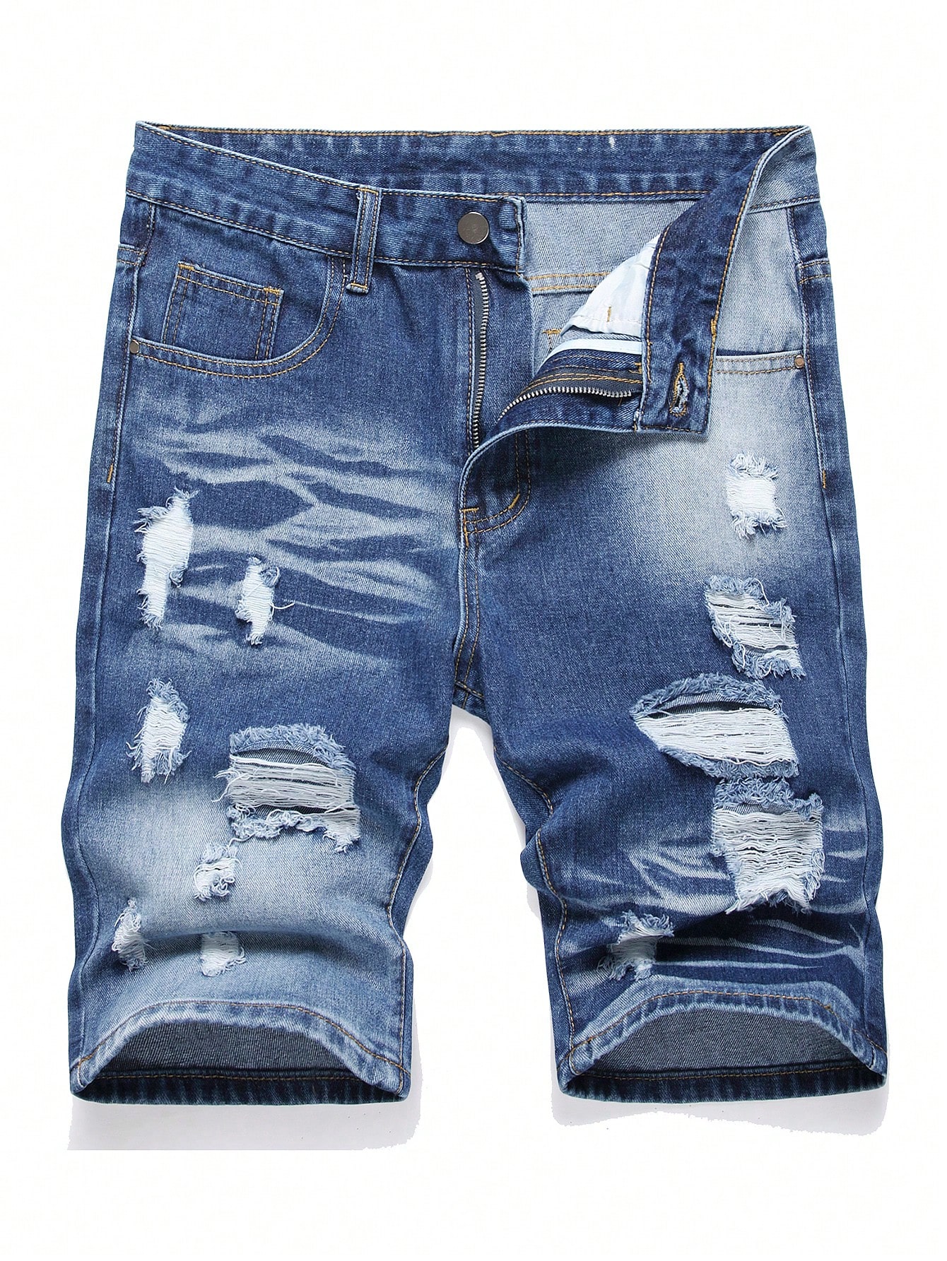 цена Мужские джинсовые шорты с потертостями в европейском и американском стиле, средняя стирка