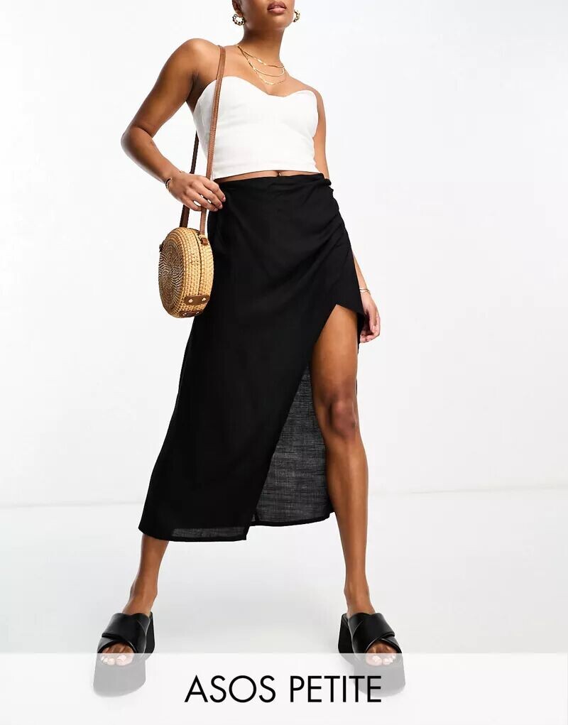 

Черная юбка миди со сборками по бокам ASOS DESIGN Petite