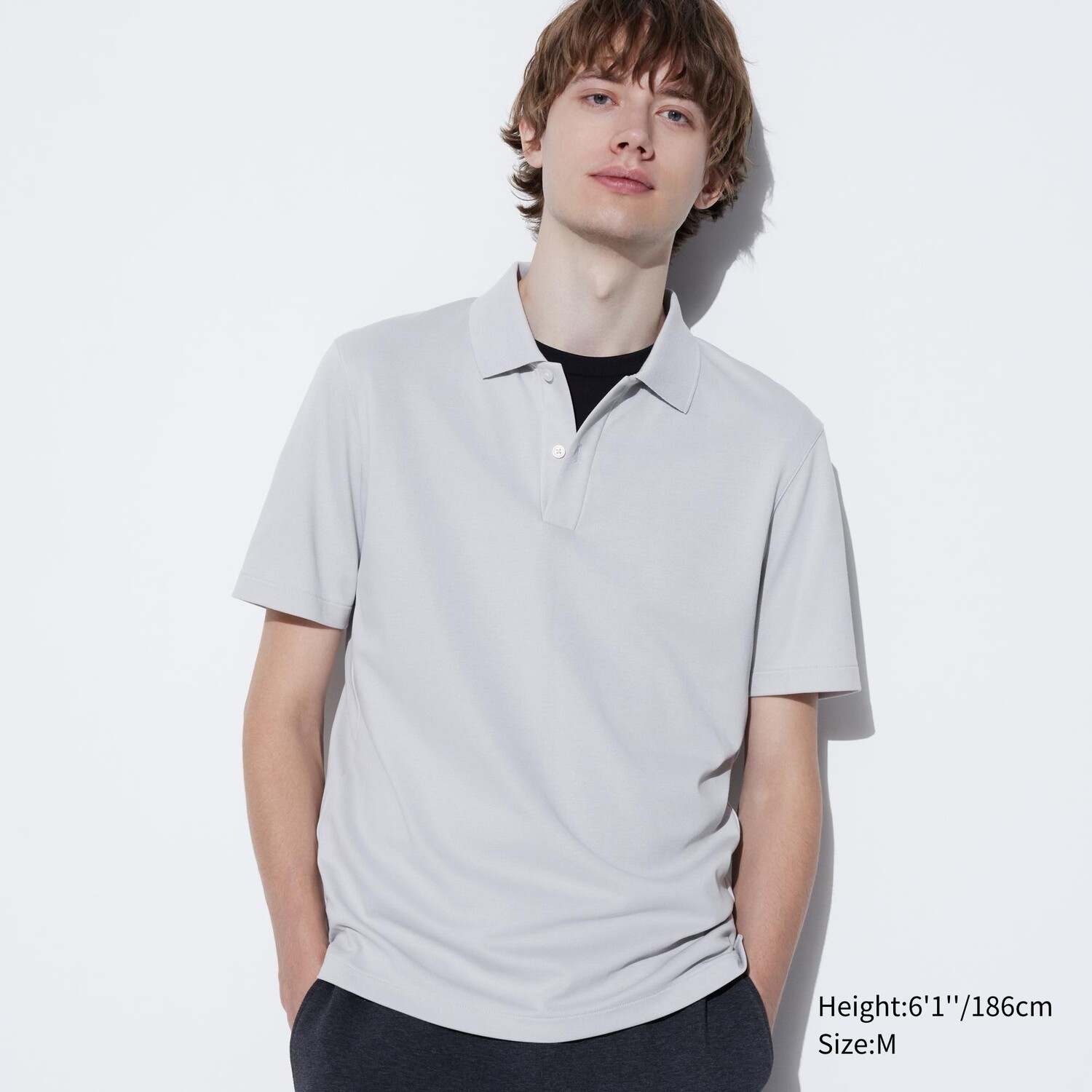 

Поло из хлопкового пике airism UNIQLO, светло-серый
