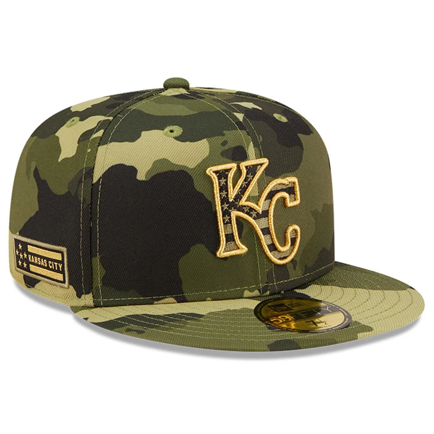 

Мужская камуфляжная кепка New Era Kansas City Royals 2022, День вооруженных сил на поле 59FIFTY, облегающая шляпа