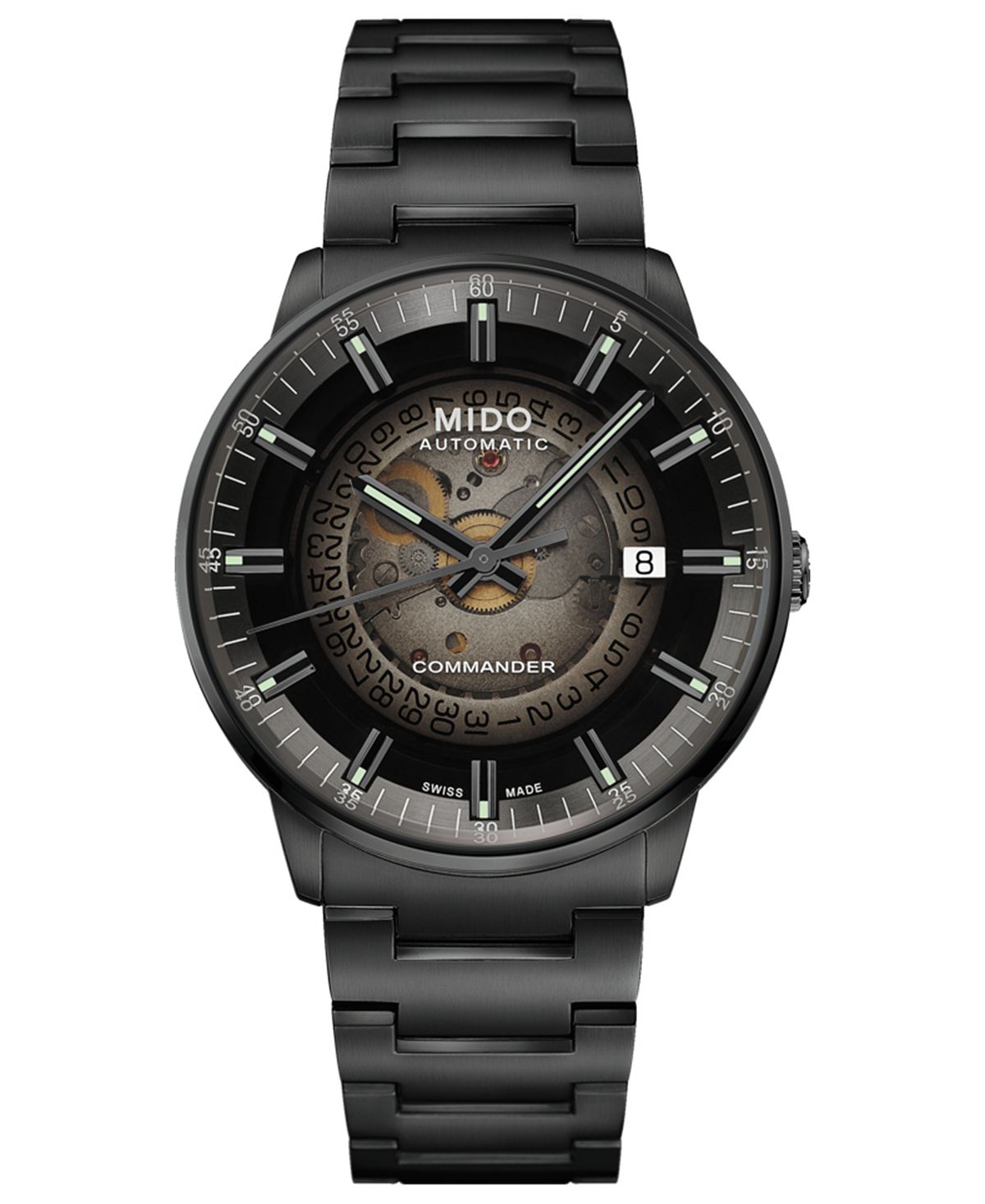 цена Мужские швейцарские автоматические часы Commander с градиентным черным браслетом с PVD-покрытием, 40 мм Mido