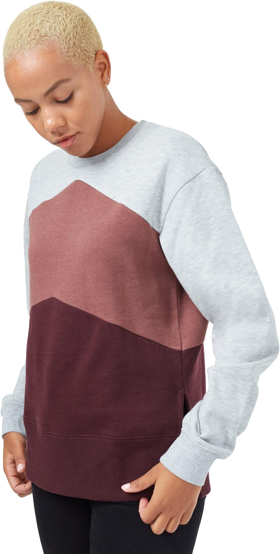 

Толстовка tentree Treefleece Chevron Crew, цвет High-Rise Grey Heather/Mesa Red/Mulberry