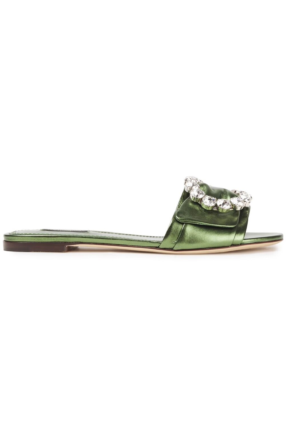 

Шлепанцы из металлизированной кожи, украшенные кристаллами Dolce & Gabbana, цвет Leaf green
