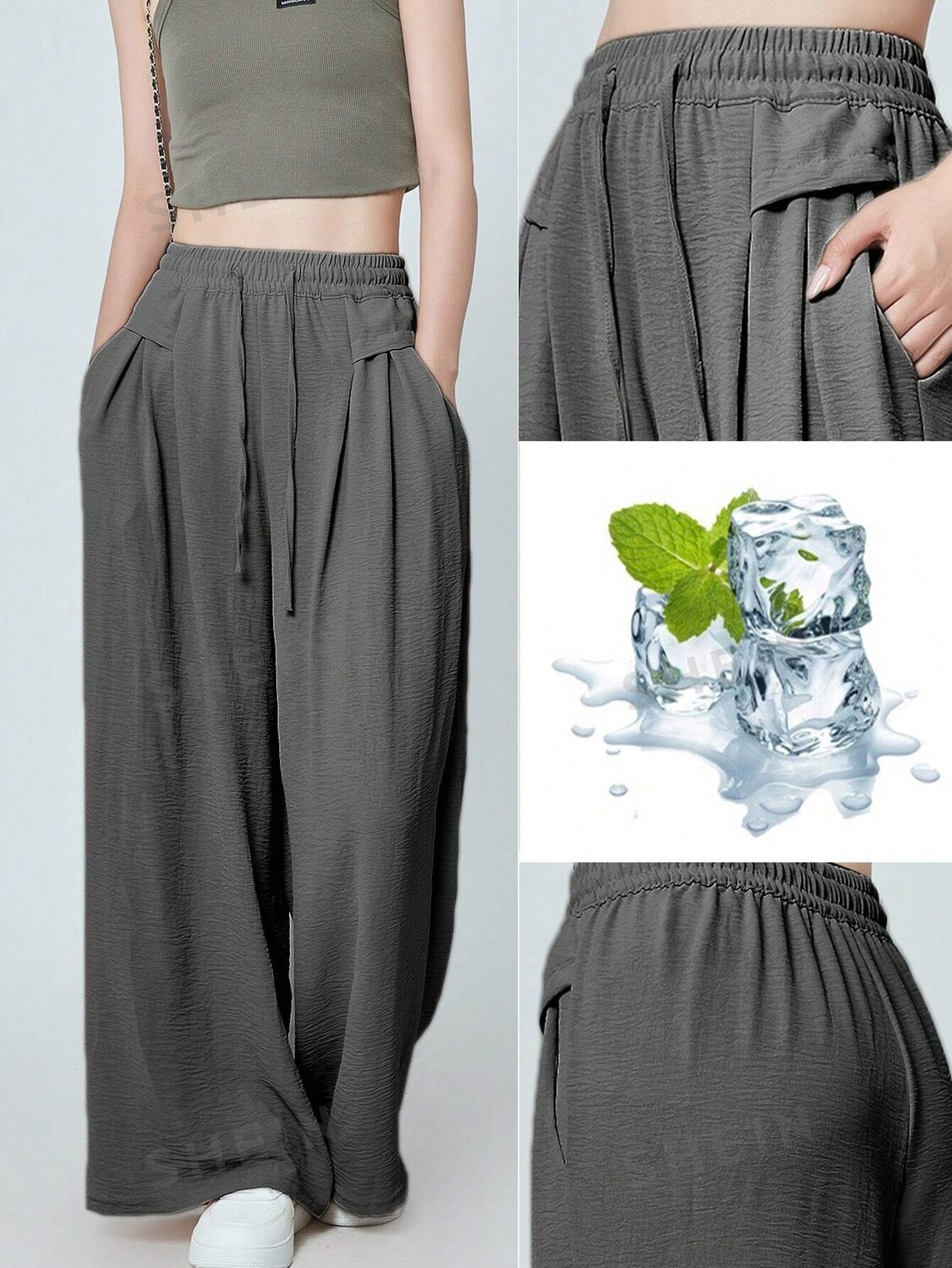 

EZwear Расклешенные брюки с завышенной талией Ледяной шелк, бестселлер, дает ощущение прохлады, уменьшает морщины, можно носить разными способами, специальный размер Shein, серый