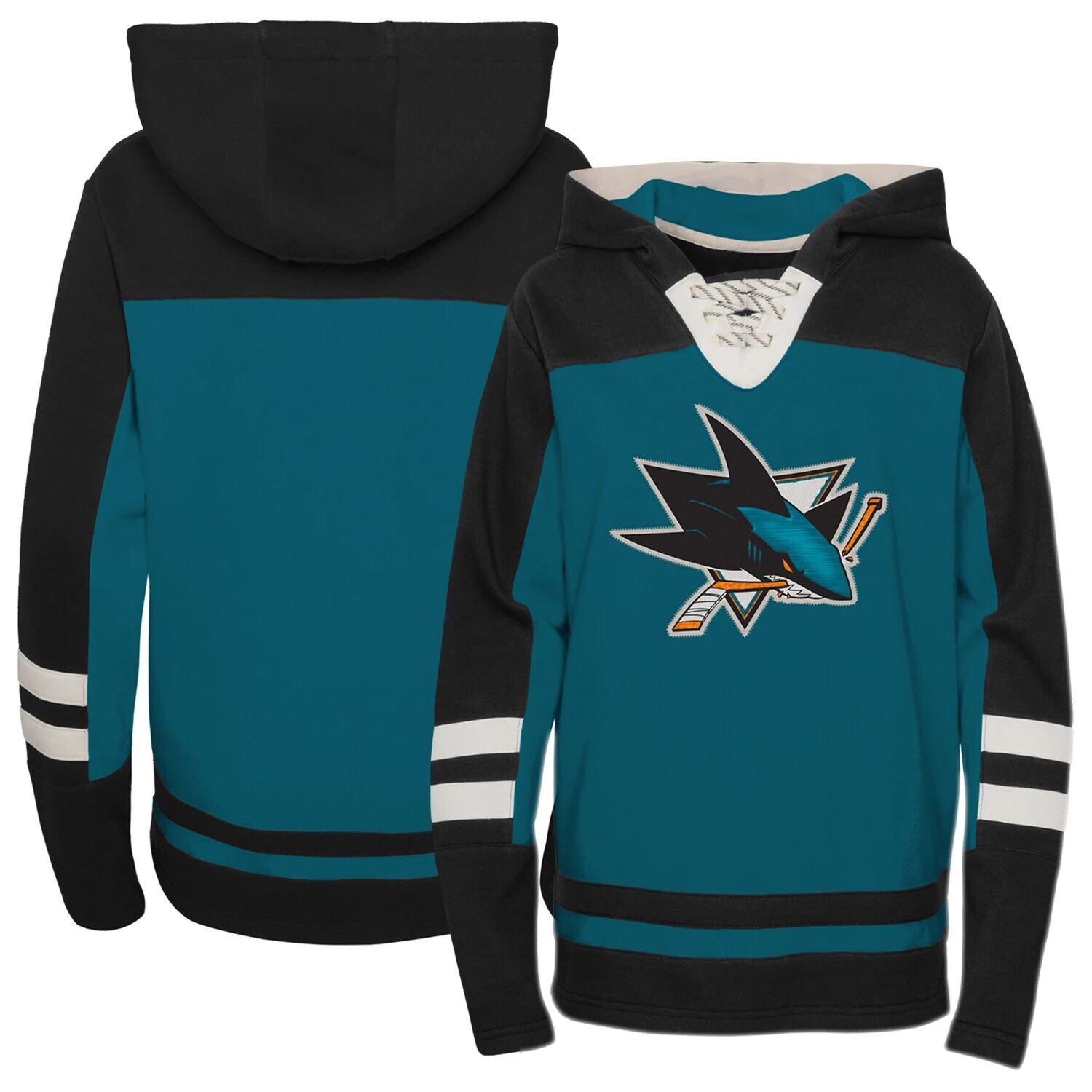 

Темно-бирюзовый пуловер с капюшоном San Jose Sharks Ageless Revisited для дошкольников и V-образным вырезом на шнуровке Outerstuff