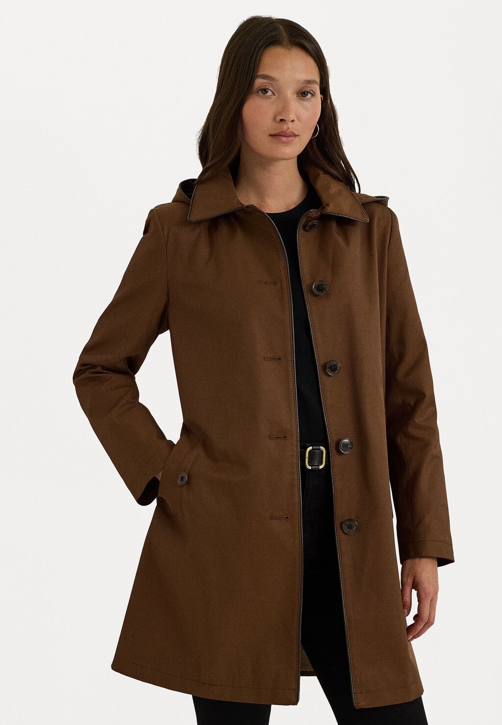 

Парка FAUX-LEATHER-TRIM HOODED COAT Ralph Lauren, коричневый