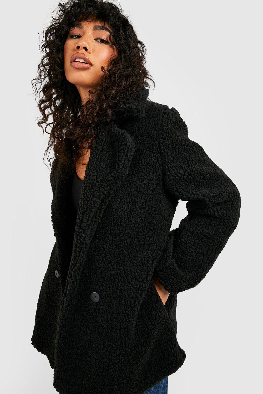 

Пальто teddy из искусственного меха Boohoo, черный
