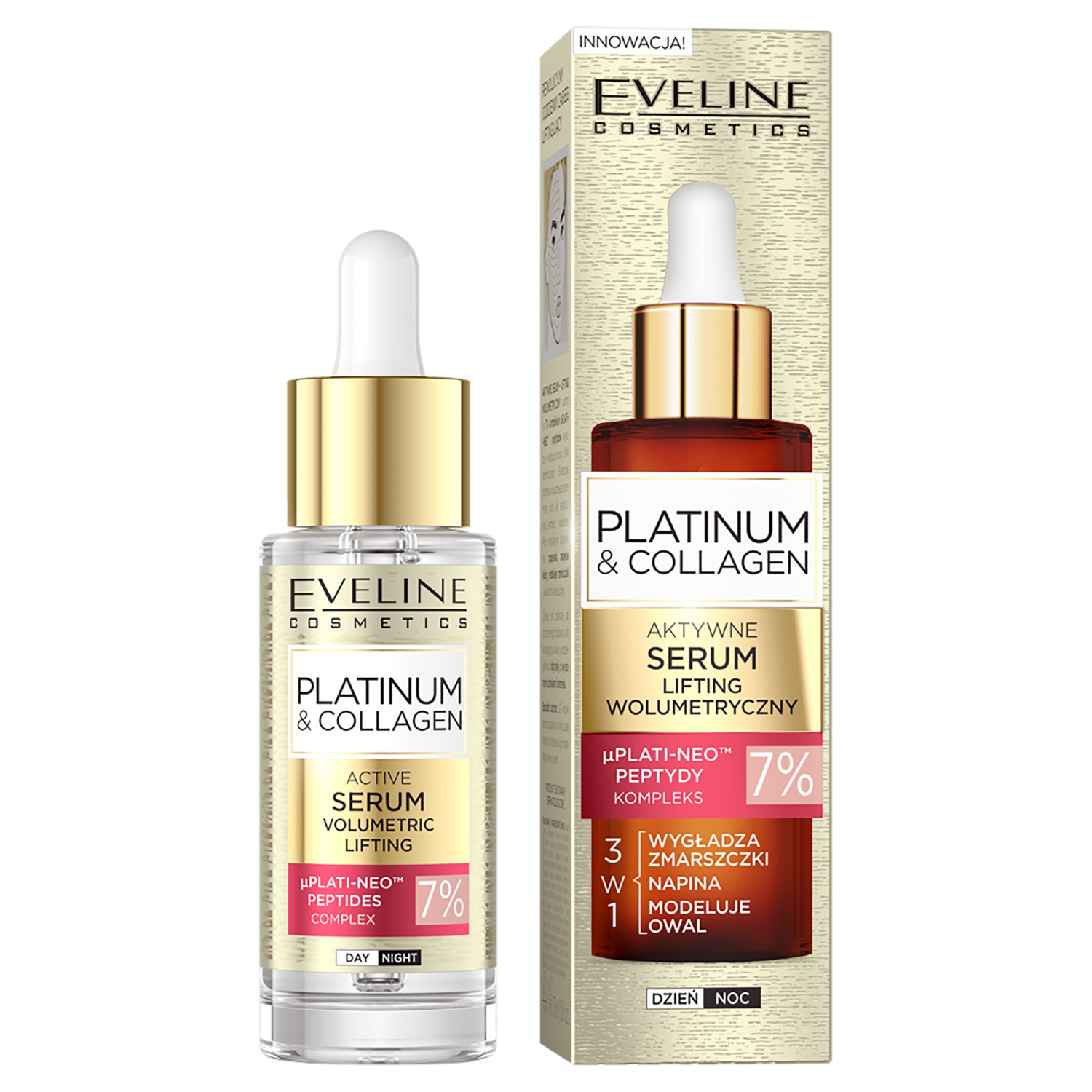 Усовершенствованная сыворотка для лица Eveline Cosmetics Platinum&Collagen, 30 мл