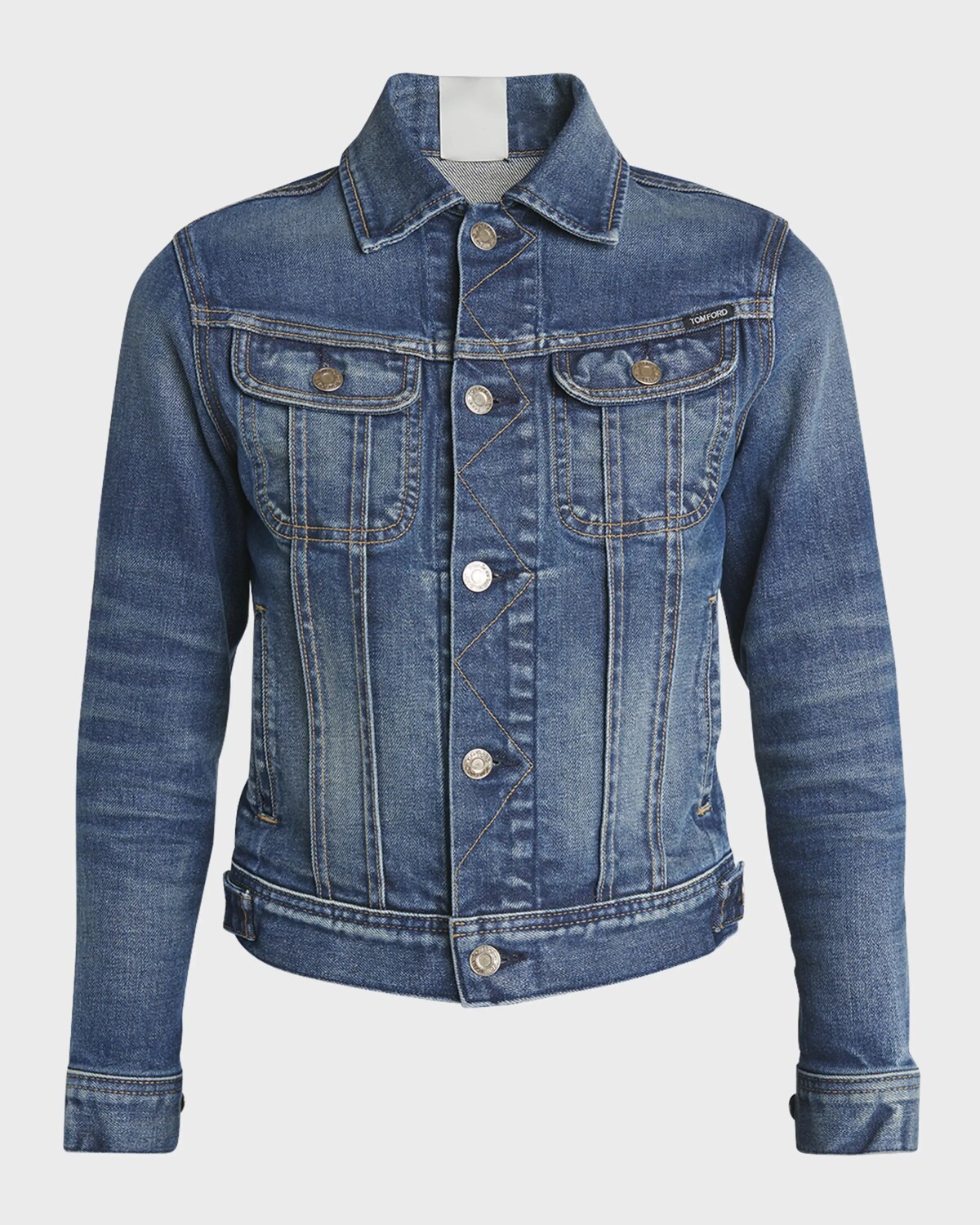 

Укороченная джинсовая куртка Comfort с эффектом потертости Tom Ford, цвет Mid Blue