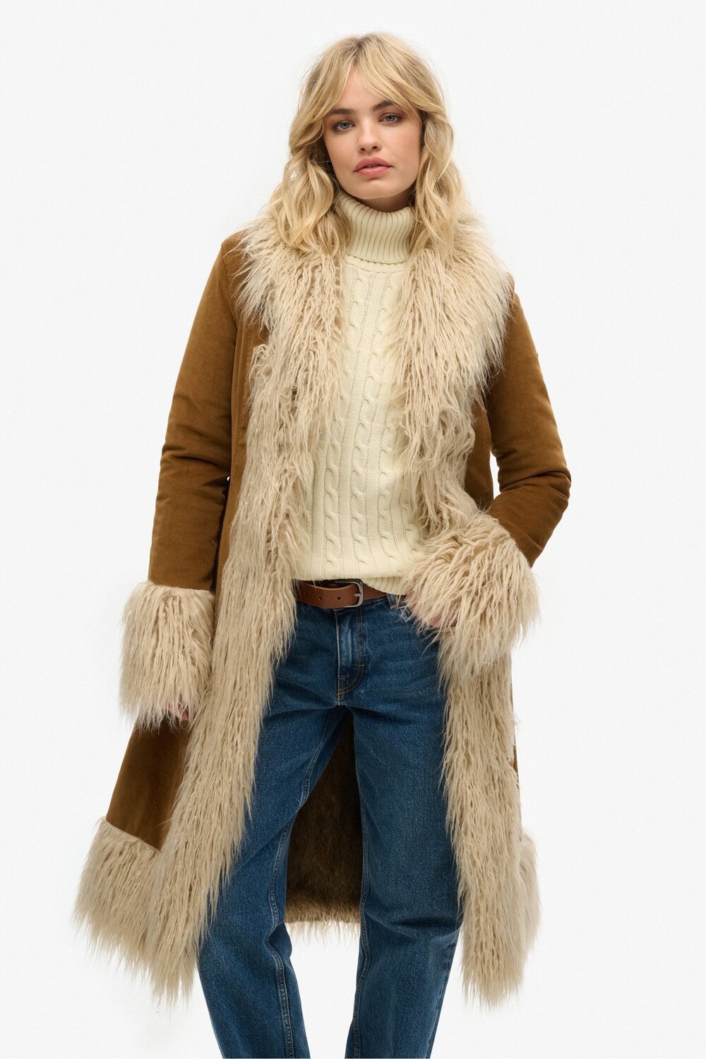 

Винтажное длинное афганское пальто Superdry, коричневый