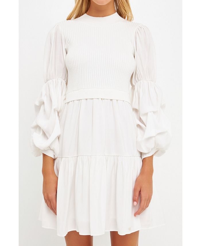 цена Женское мини-платье смешанной техники English Factory, белый