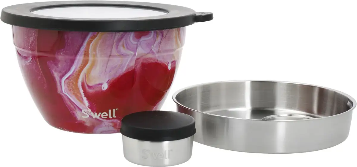 

Салатница S'well "S'well Calacatta Gold Salad Bowl Kit, 1,9 л ", 3 предмета, изготовлена ​​из нержавеющей стали, технология Therma-S'well, с внешней оболочкой с вакуумной изоляцией 21х12 см, розовый