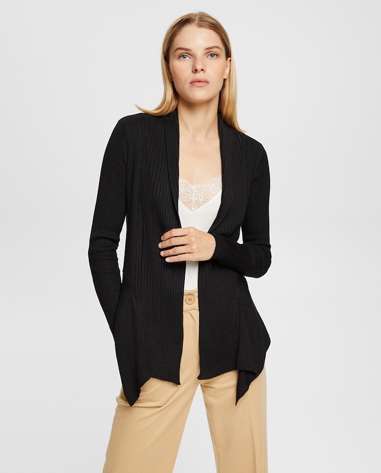 

Женский кардиган открытой вязки в рубчик Esprit, черный