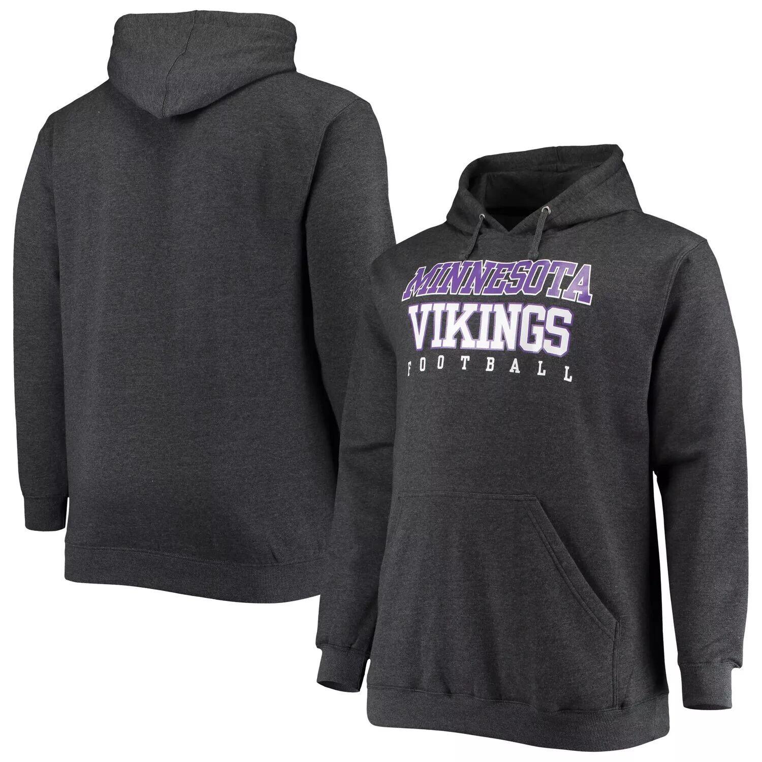 

Мужской фирменный угольно-серебристый пуловер с капюшоном Minnesota Vikings Big & Tall Practice Fanatics
