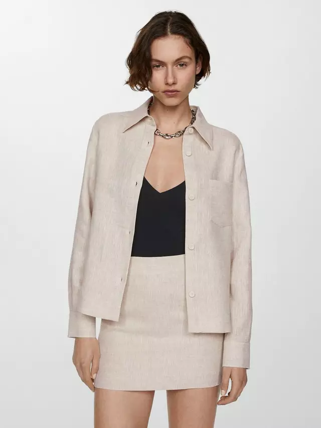 

Рубашка Mango Rodas Linen, бежевый