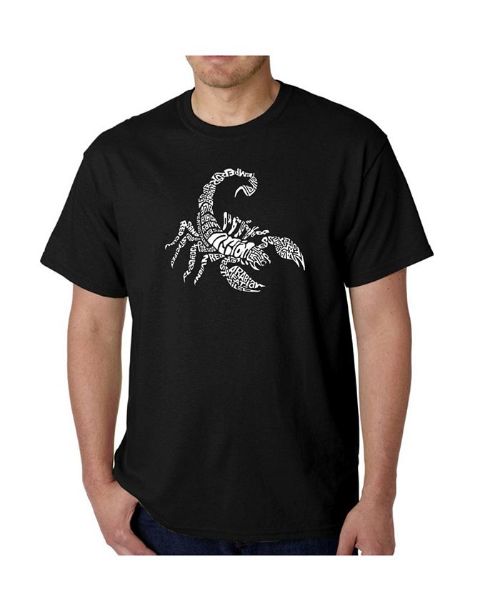 созвездие скорпиона Мужская футболка с рисунком Word Art — Виды скорпионов LA Pop Art, черный