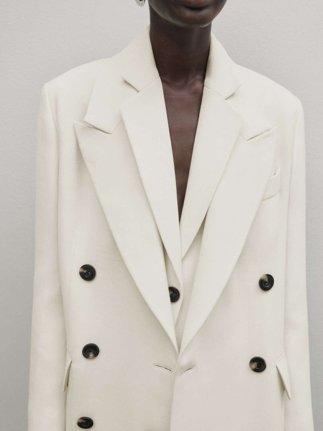 

Длинное двубортное пальто Massimo Dutti, кремовый, Бежевый