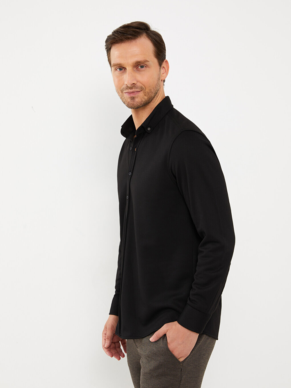 

Мужская рубашка Slim Fit с длинным рукавом LCWAIKIKI Classic, новый черный
