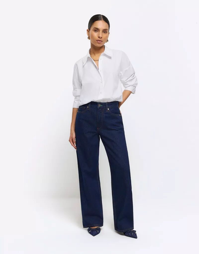 

Синие джинсы прямого кроя с завышенной талией River Island