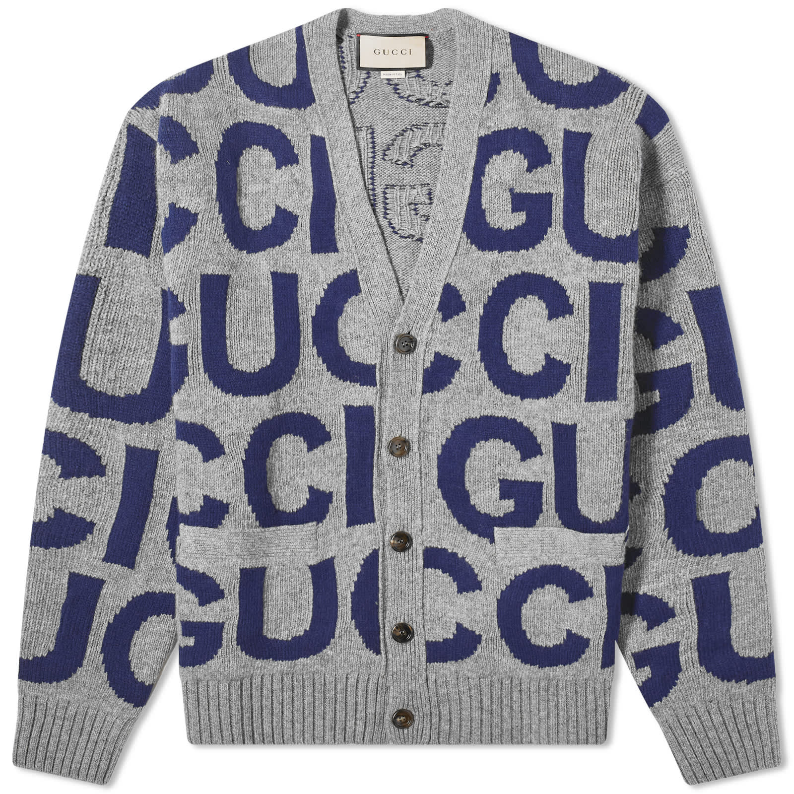 Кардиган Gucci Intarsia Logo Knit, цвет Grey & Blue