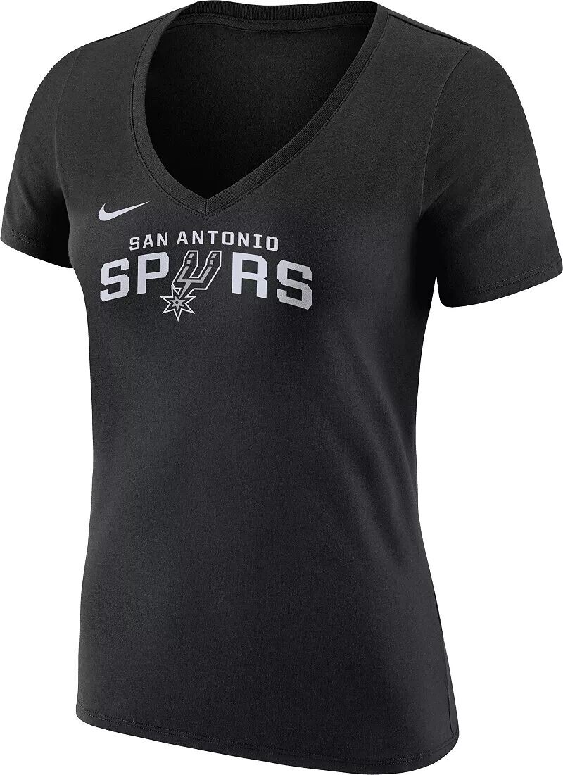

Женская черная футболка с v-образным вырезом и логотипом Nike San Antonio Spurs